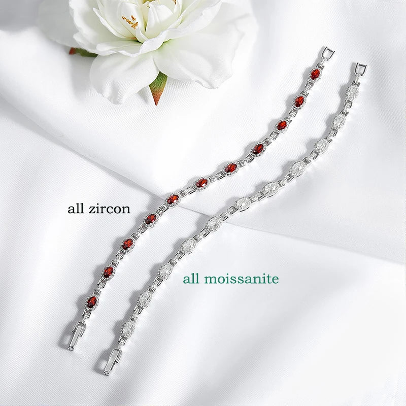 Oval Cut Zircon/moissanite Full Diamond Bracelets for Women Luxury Jewelry Bride Sparkling Bangles S925 Sterling Silver