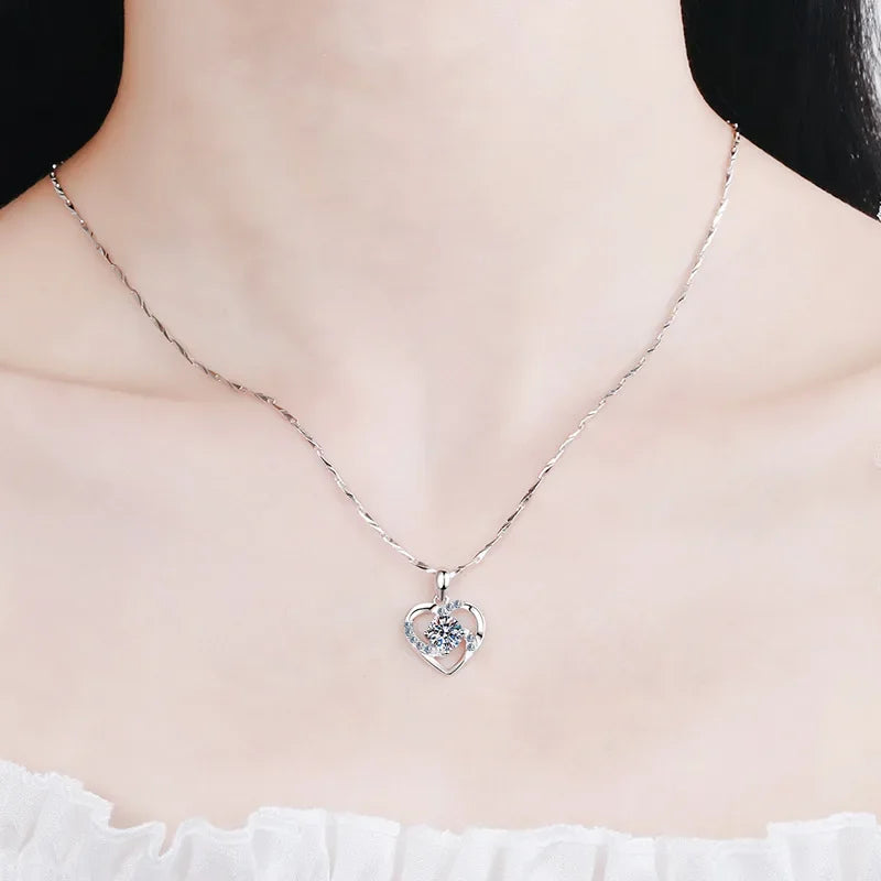 Girlfriend Birthday Gift PT950 Platinum Heart Necklaces Daughter Wedding Jewelry 0.8CT Moissanite Diamond Women Valentine's Day