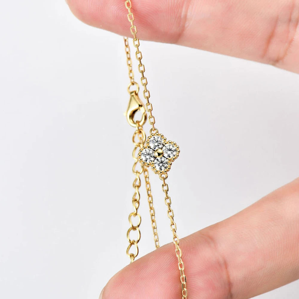 New 3mm Moissanite Bracelet Real 925 Sterling Silver Flower Clover Chain Bracelets for Women 2025 Trend Fine Jewelry
