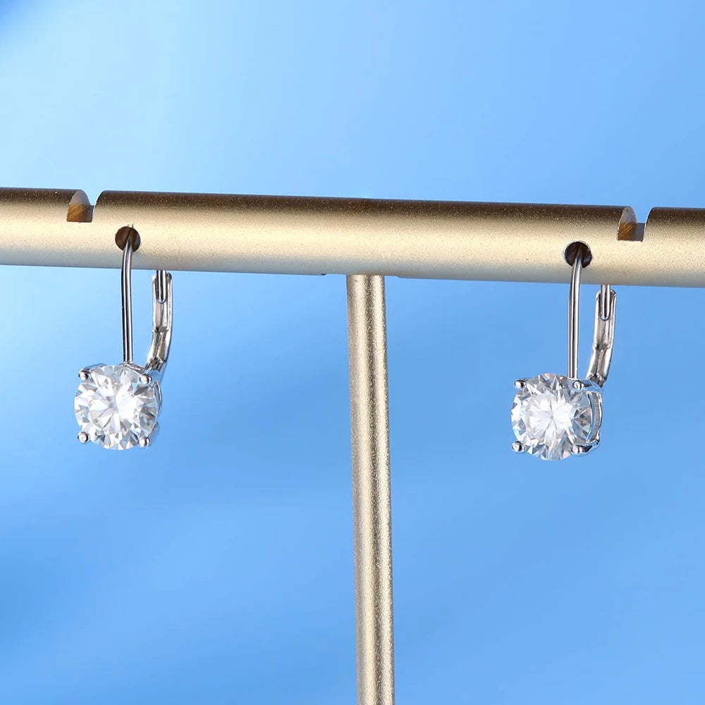 1CT Moissanite Earrings for Women 6.5mm D Color Brilliant Round Cut Lab Created Diamond Earring Pure 925 Silver Hoops