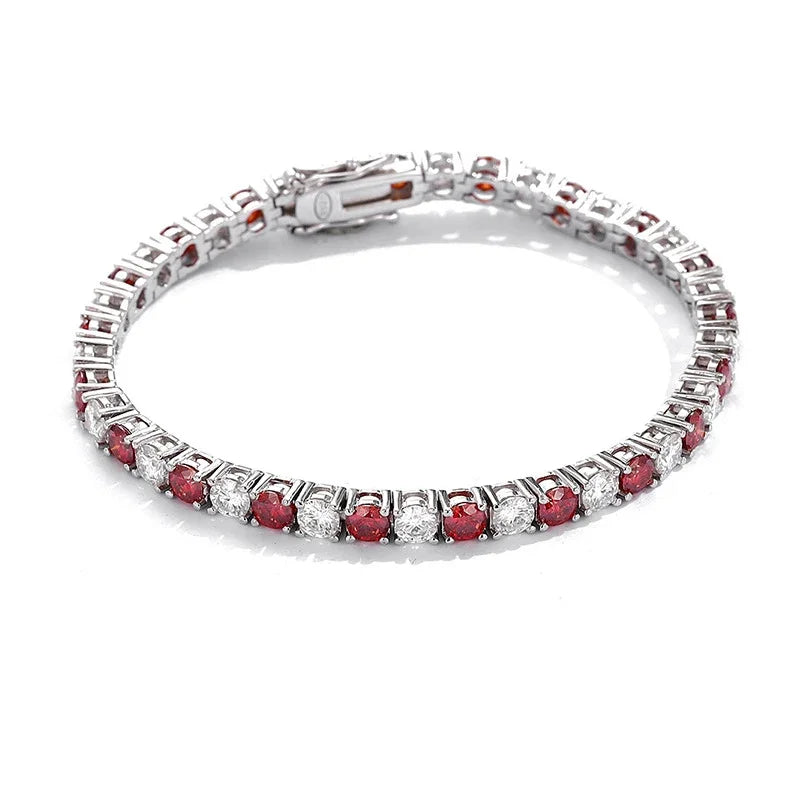 Red and White All Moissanite Tennis Bracelets for Women Man s925 Sterling Silver with White Gold Plated Hip Hop Bracelet