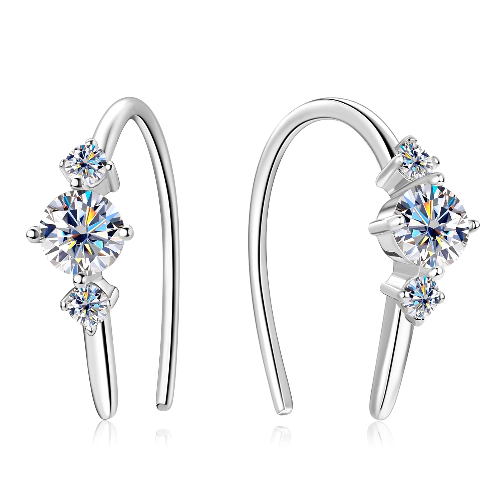 18K Plated Full Moissanite Earrings for Women Original Certified 925 Sterling Silver U-shaped Stud Earring