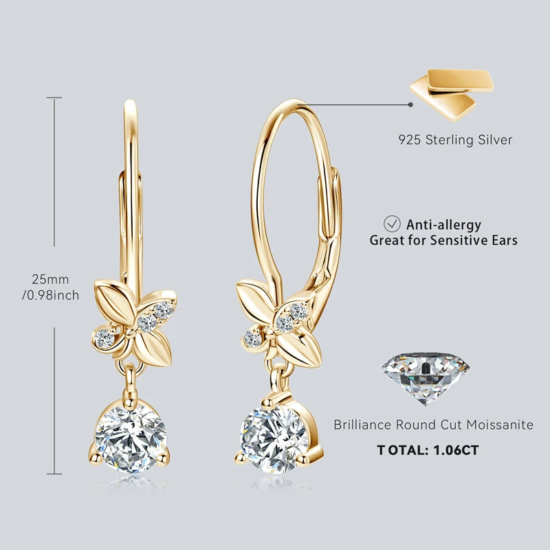 925 Sterling Silver Moissanite Pendant Earring  Flower Dangle Earrings