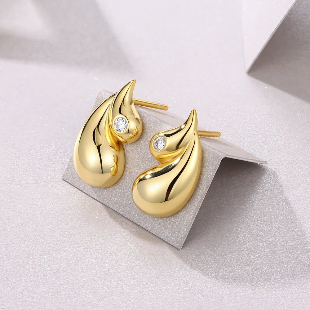 925 Sterling Silver 18k Gold Plated Water Drop Earrings For Women 2.5mm Moissanite Stud Earrings Vintage Chunky Popular Ear