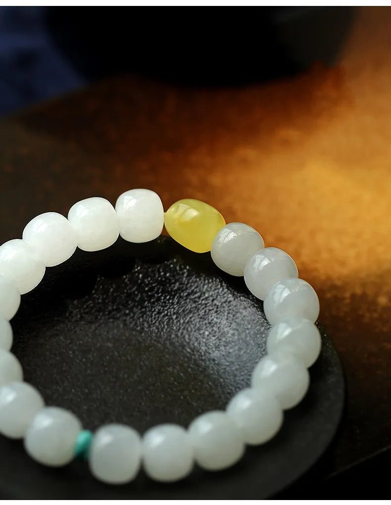 Elastic Bracelet Charms Luxury Fine Jewelry 10MM Natural White Jade Jasper