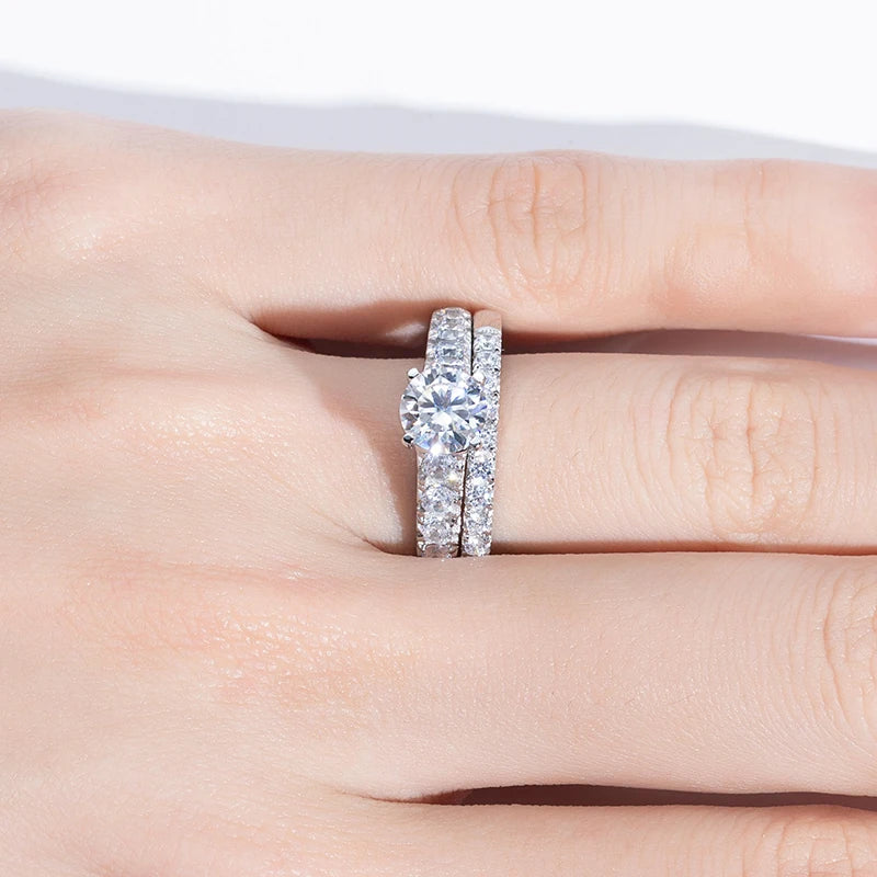 Moissanite Diamond Wedding Ring Set 1.0 Carats Round Cut D Color Engagement Band Fashion Jewelry For Women