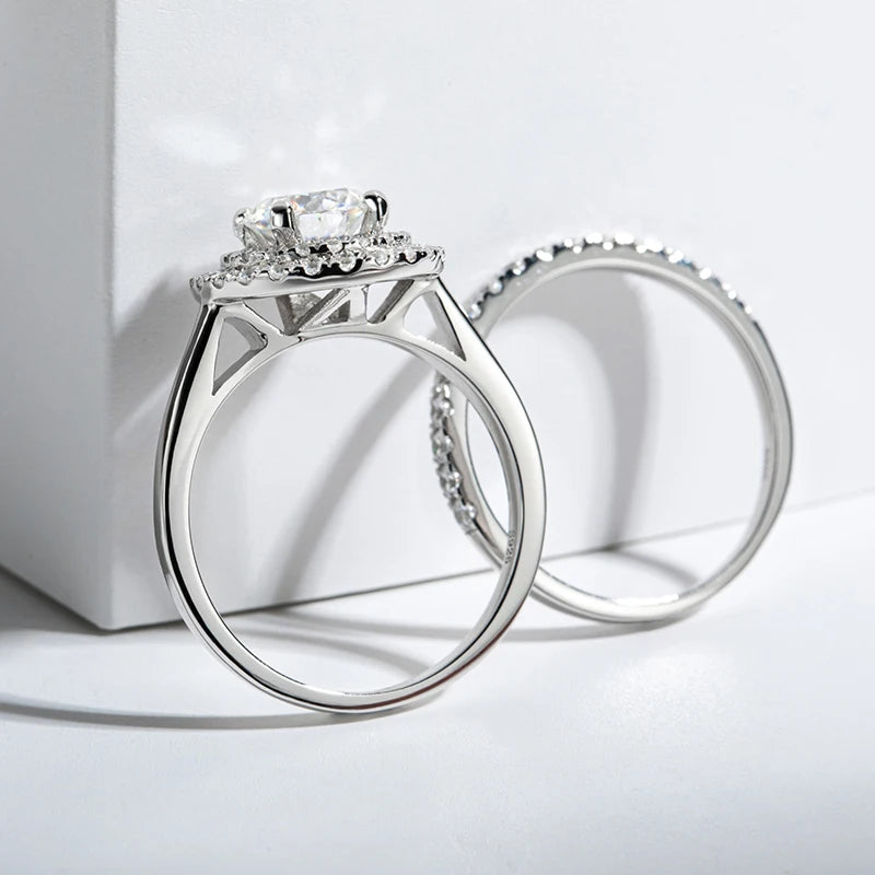 Moissanite Ring Sets Engagement For Women Female Classic Vintage 925 Silver Jewelry 1.2 CT