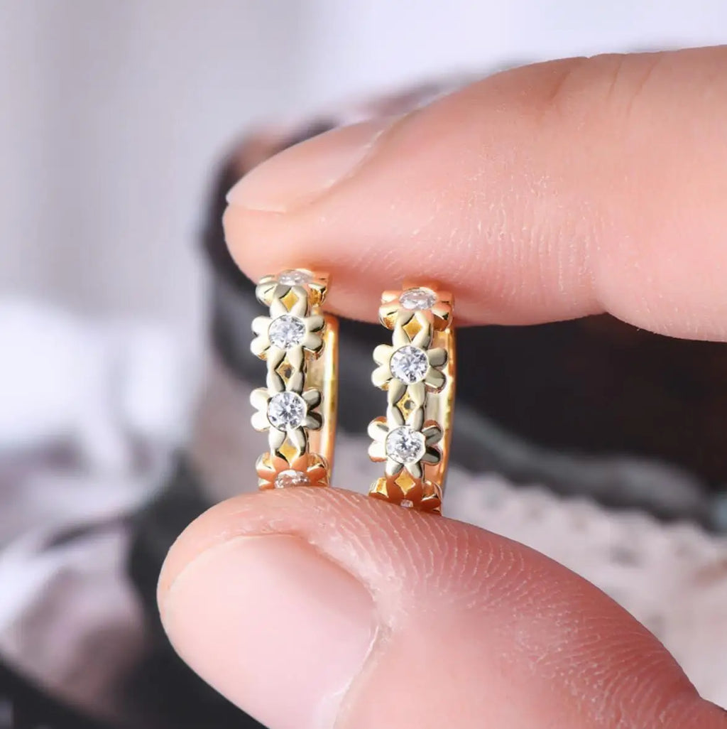 Hoop Earrings 2.2mm Moissanite Earrings for Women 925 Sterling Silver Piercing Earrings 2023 Trendy Jewelry Rose Gold Flower