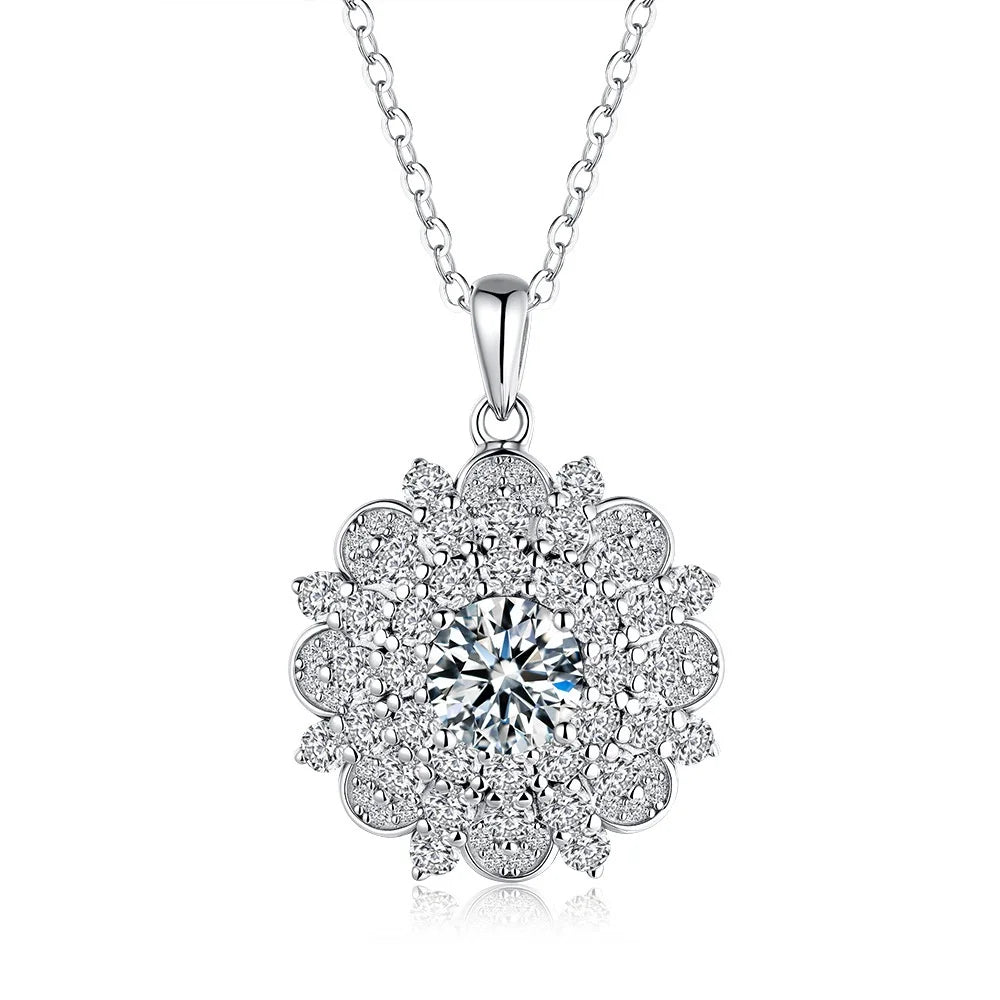 Platinum Pt950 Pendant 1ct Diamond Moissanite Necklace Women's Sunflower Classic Six-Claw Snowflakes 18k White Gold Jewelry