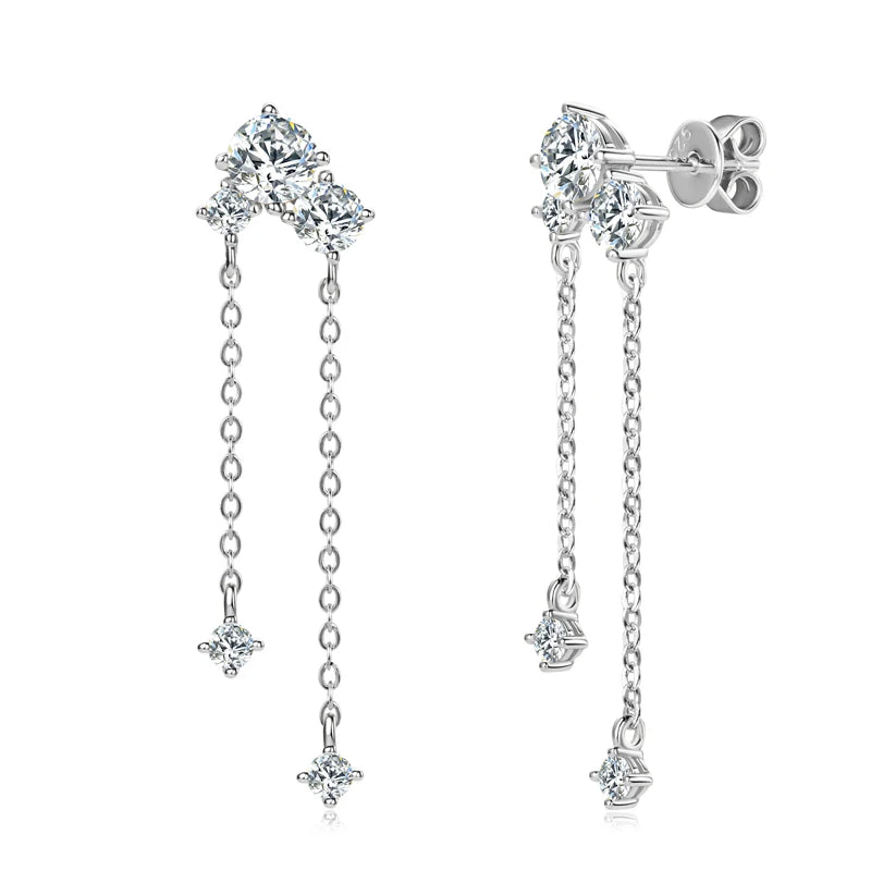 Moissanite Earrings 925 Certified Silver Tassel Chain Earring