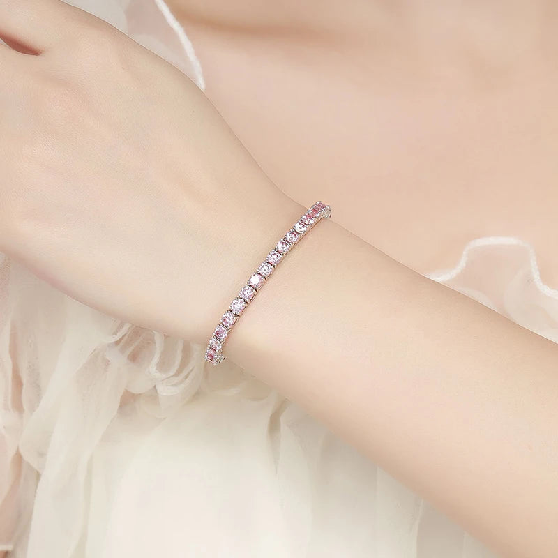 Pink Moissanite Tennis Bracelets for Women Men Pass Diamond Test 100% S925 Sterling Silver Jewelry  3/4/5/6.5MM