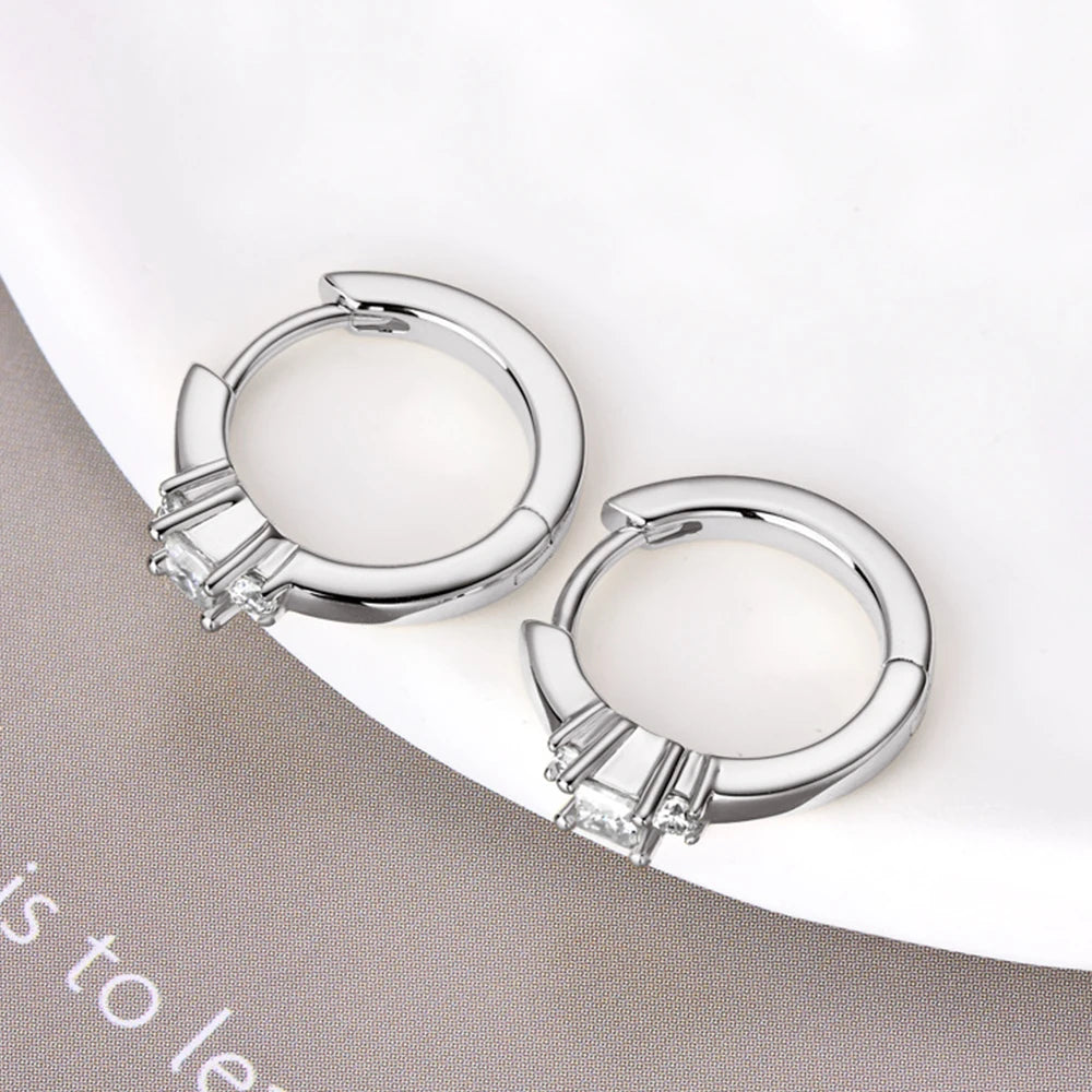 Earrings for Women Original Certified 925 Sterling Silver Plated Gold Hoop Earring 2.5mm Moissanite Fine Jewelry Gift