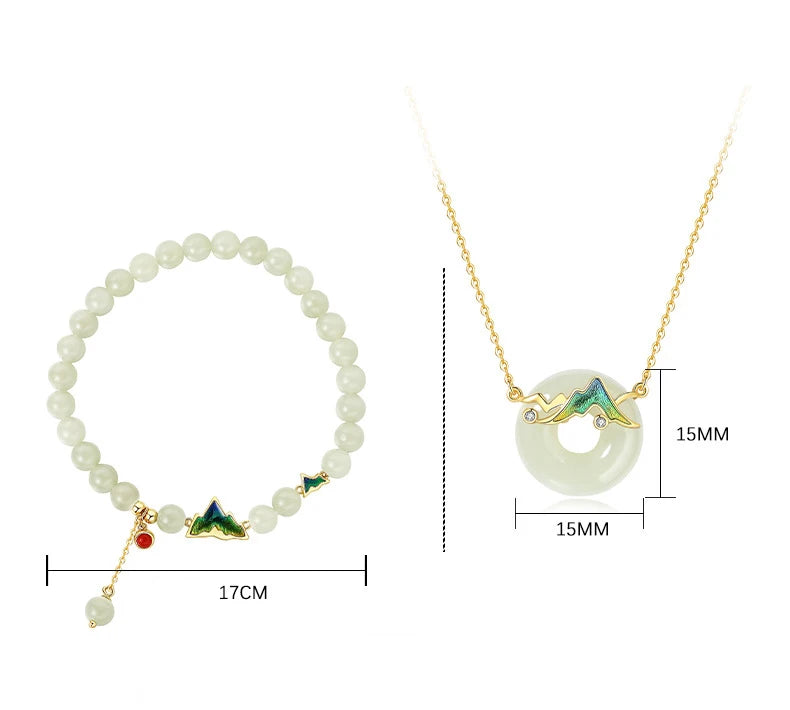 Sterling Silver Hotan Jade Bracelets and Necklaces 2 Piece/Set