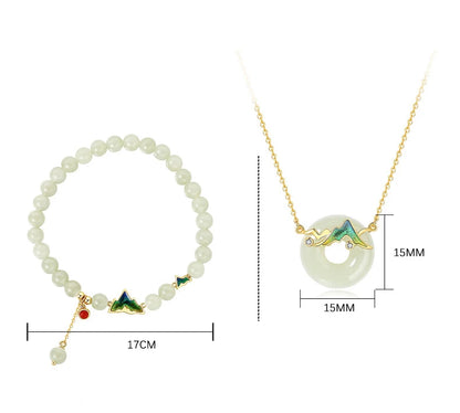 Sterling Silver Hotan Jade Bracelets and Necklaces 2 Piece/Set