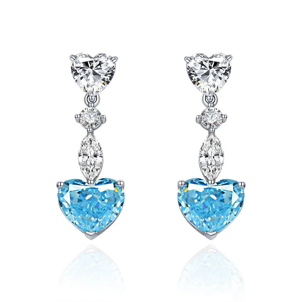 925 Sterling Silver Sapphire High Carbon Diamonds Drop Dangle Earrings