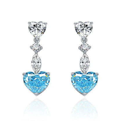 925 Sterling Silver Sapphire High Carbon Diamonds Drop Dangle Earrings