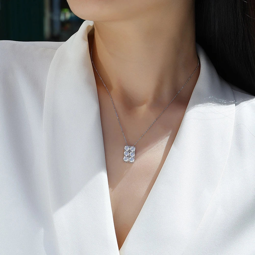 GRA Certified Full 4mm Moissanite Pendant Necklace for Women 18k Gold Plated Jewelry 100% Sterling Silver 925 Chain