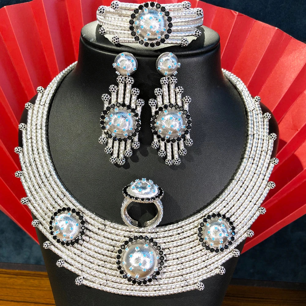 Luxury Princess 4PCS Round African Jewelry Sets For Women Wedding Party Full Cubic Zircon Dubai Bridal jewelry Set Gift