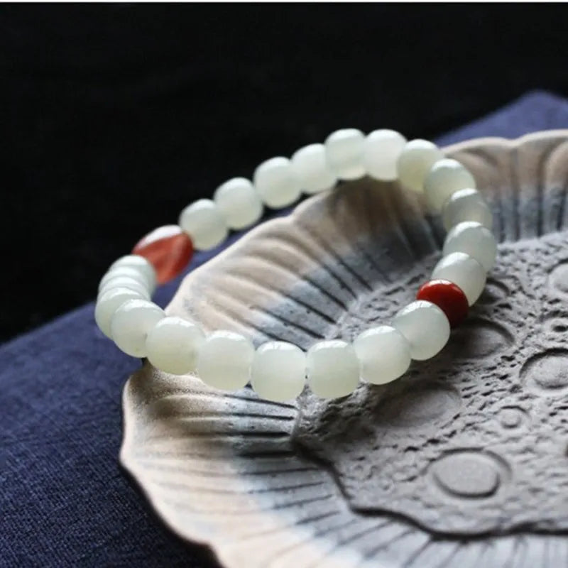 Red Agate For Men And Women Bracelet Natural White Stone Bracelet