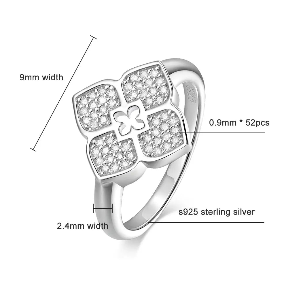 Four-Leaf Clover Moissanite Flower Ring - D VVS1 S925 Silver