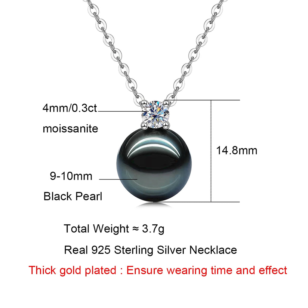 9-10mm Natural Tahitian Black Pearl Moissanite Diamond Necklace