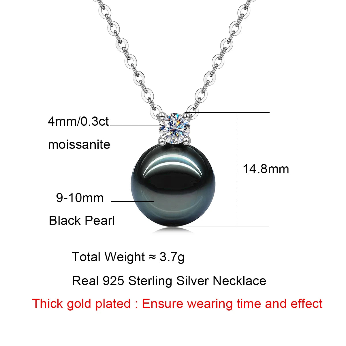 9-10mm Natural Tahitian Black Pearl Moissanite Diamond Necklace