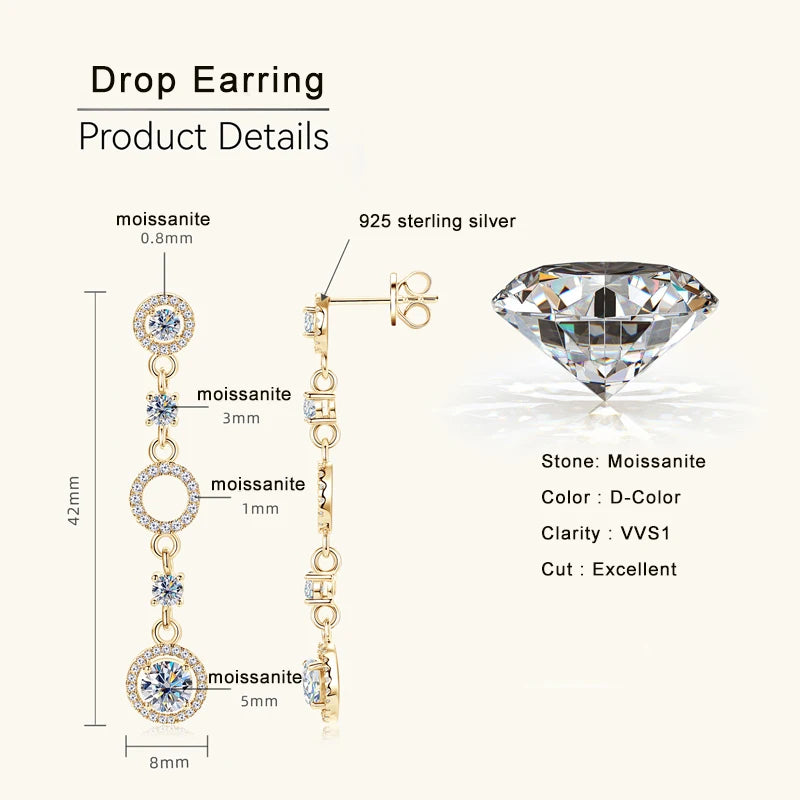 925 Sterling Silver Chain Tassel Earring D Color 2.0CTTW Moissanite