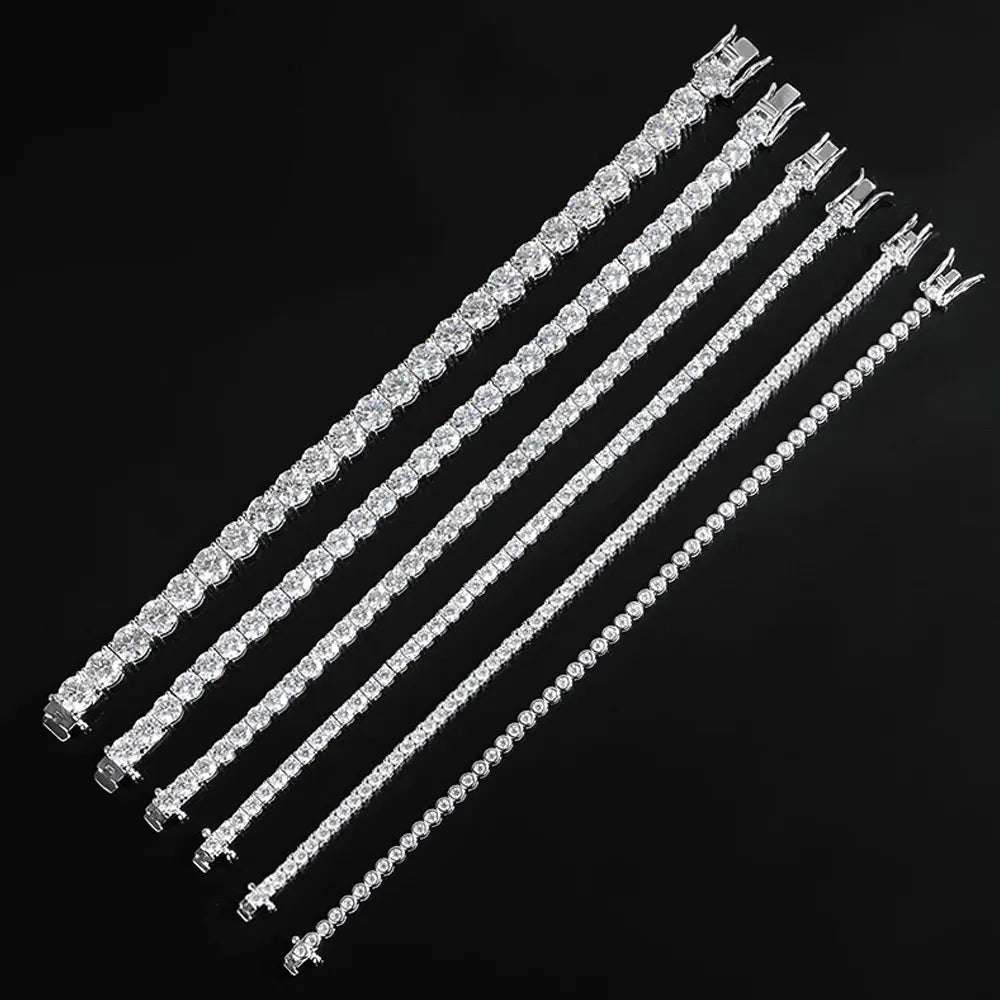 Moissanite 2mm Tennis Bracelet 925 Sterling Silver Plated White Gold Bracelet for Women Man Sparkling Party Jewelry
