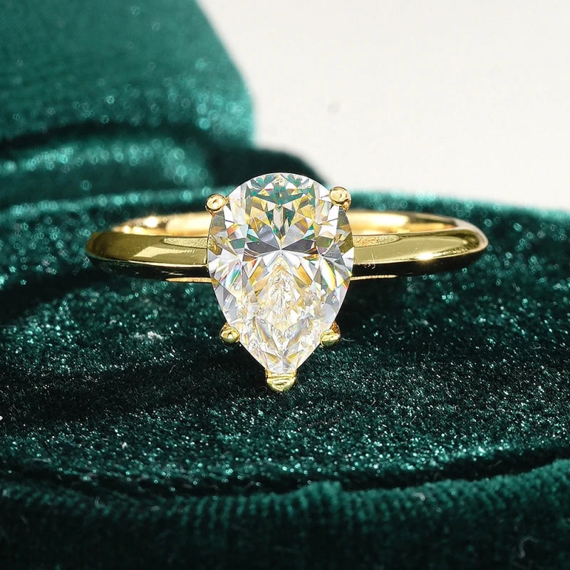 Women Engagement 18K Gold Wedding Band 2CT Pear Moissanite Diamond Wife Valentine's Day Rings Girl Friend Birthday Gift Jewelry