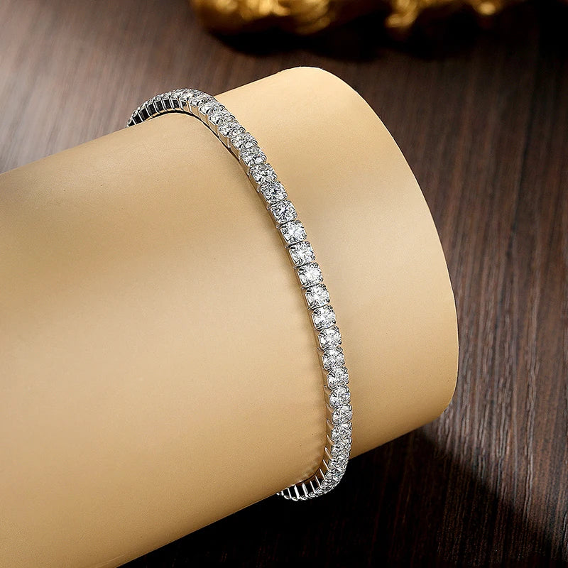 Moissanite Tennis Bracelet 2.5mm/3mm s925 Sterling Silver Elastic Tennis Bracelets for Women Men  3.84-6.4ct D VVS1