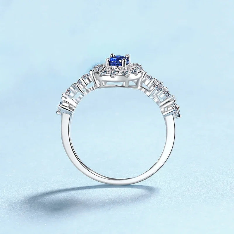 Women Birthday Gift 18K White Gold Wedding Band 0.5CT Blue Moissanite Diamond Girlfriend Valentine's Day PT950 Platinum Rings