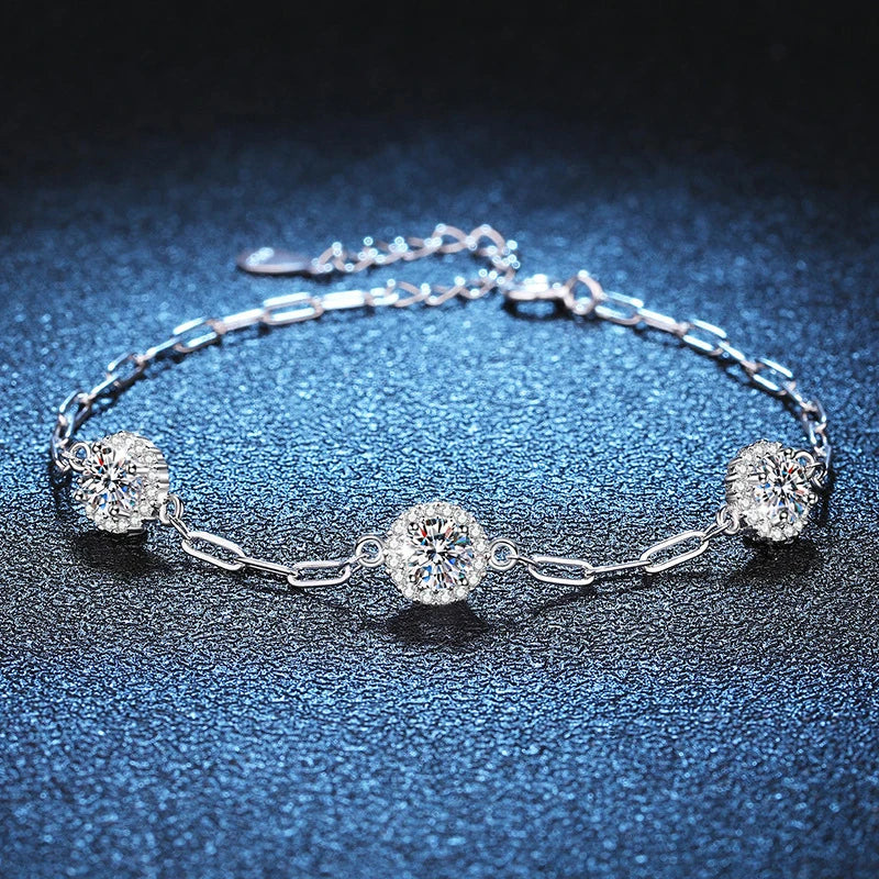 Round Moissanite Bracelets for Women 925 Sterling Silver with Gold Plated Lab Diamond Bracelet Fine Wedding Party Jewelry