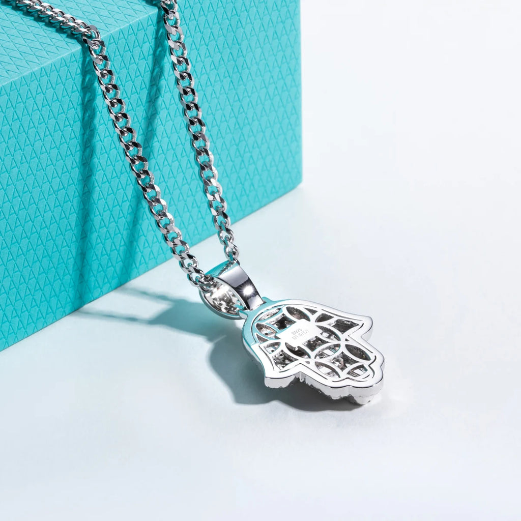 Iced-Out Moissanite Palm Pendant – 925 Silver Hip Hop Necklace