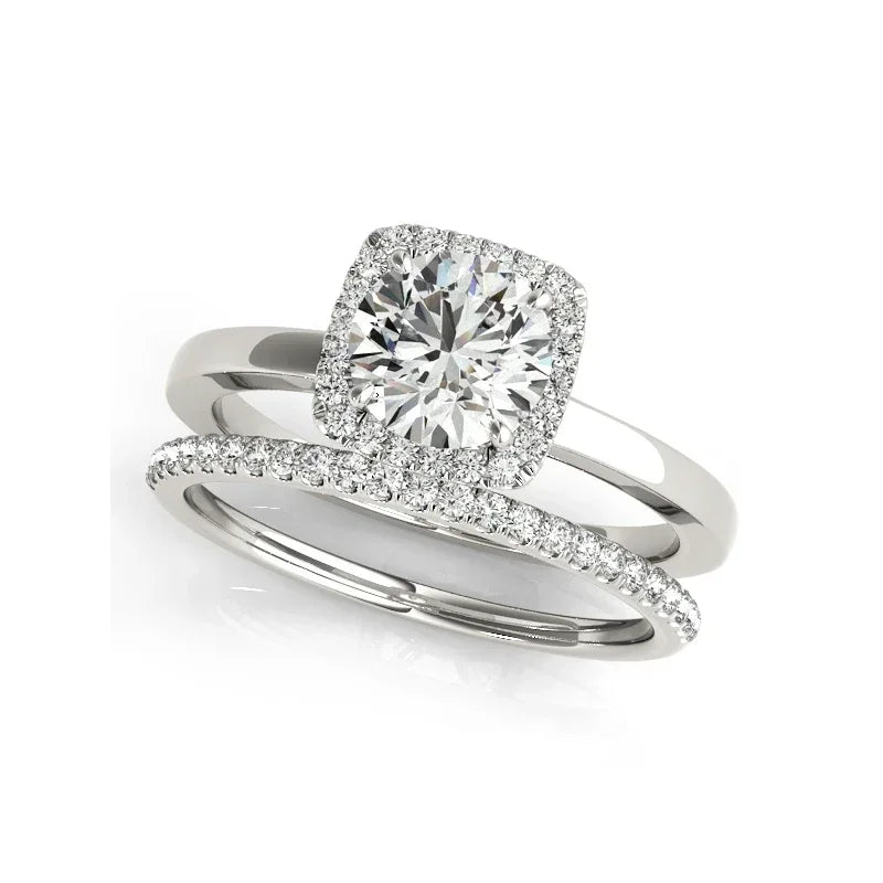 1 Carat Moissanite Halo Ring Engagement Rings Set 925 Sterling Silver Wedding Band Jewelry For Women