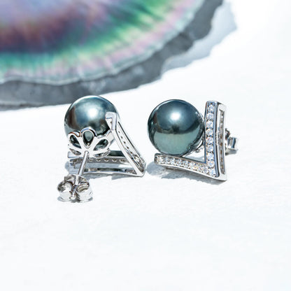 9-10mm Natural Tahitian Pearl Stud Earrings