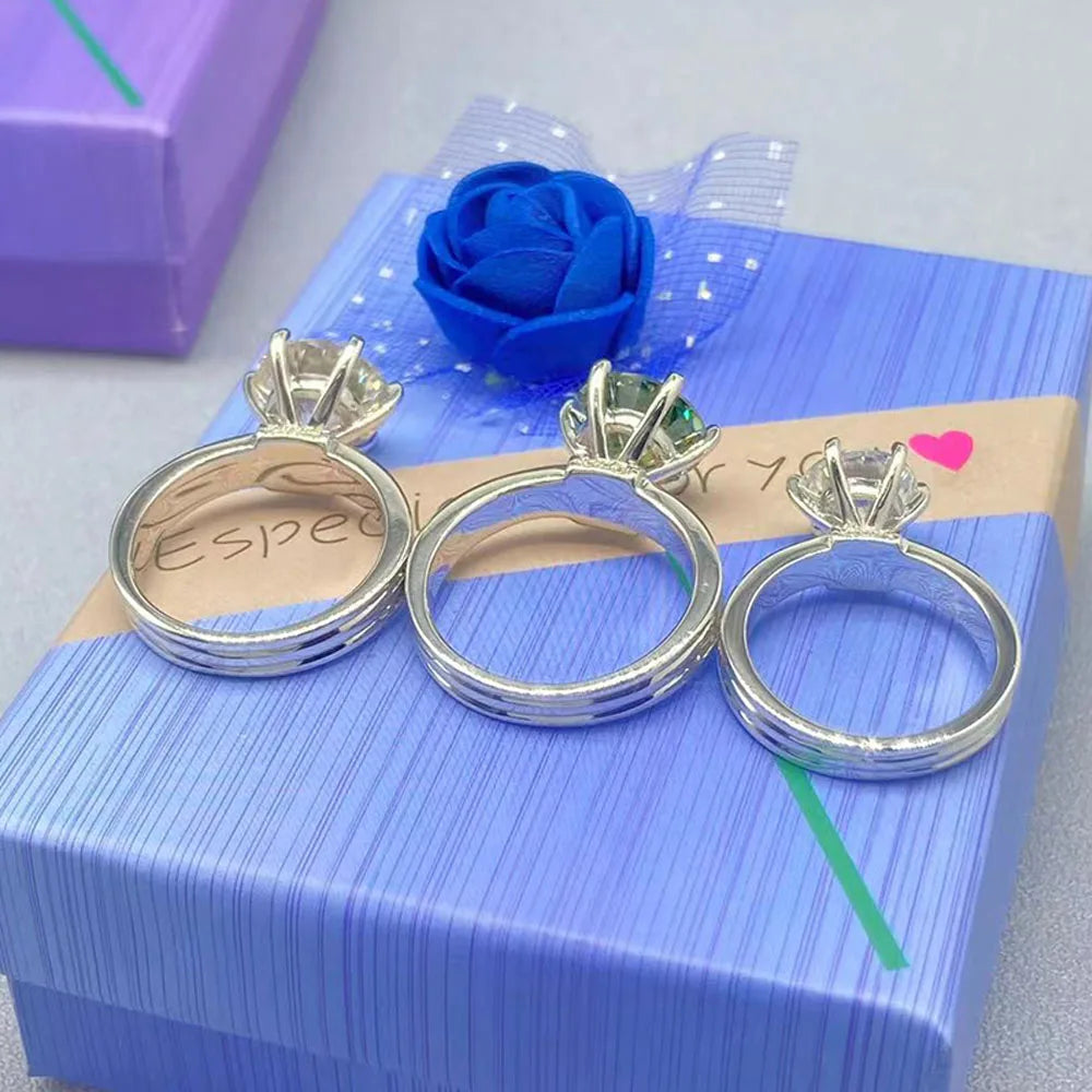 Moissanite Rings Women Gift 100% S925 Sterling Silver Plated 18K 3ct 5ct D Color