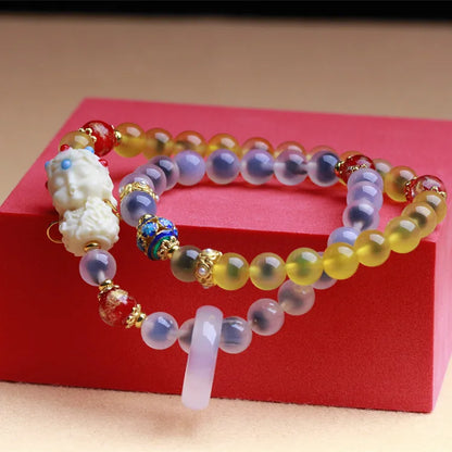 Glass Sugar Heart Agate Double Loop Bracelet