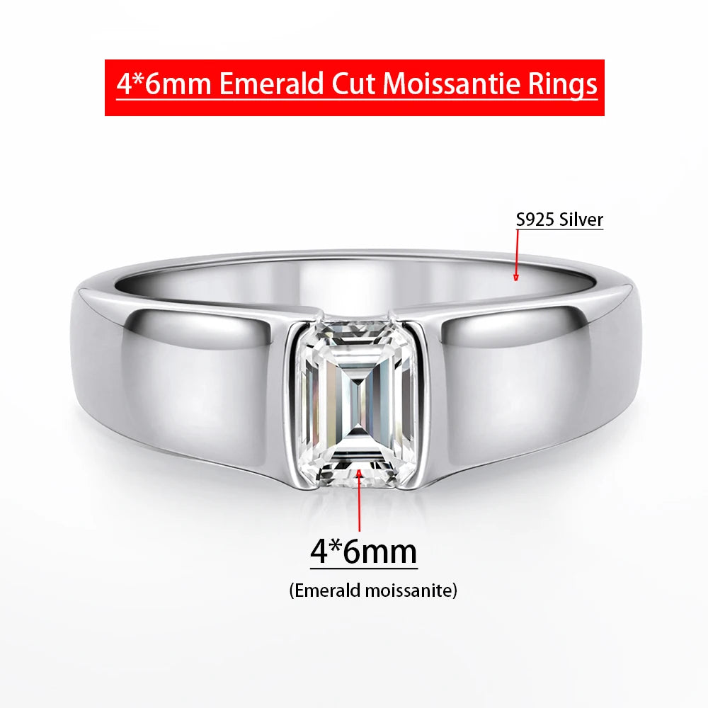 D Color 4*6mm Emerald Cut Moissanite Diamond Rings Women Man Wedding Bridal S925 Sterling Silver Rings Anniversary Gift