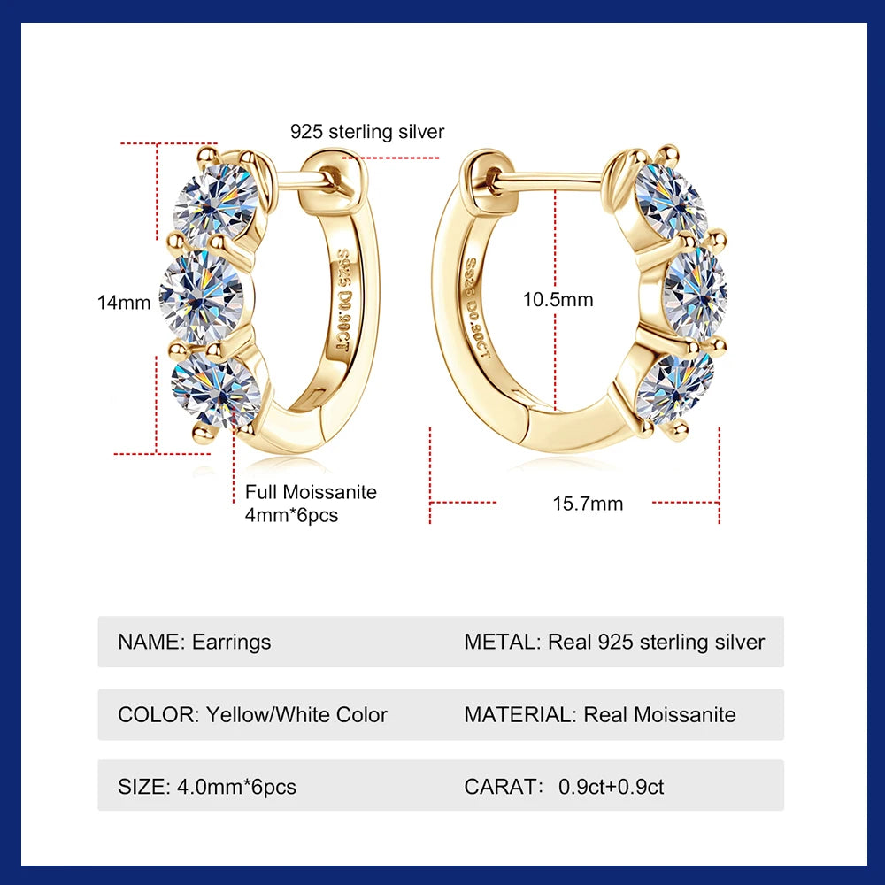 4MM Moissanite Hoop Earrings for Women 925 Sterling Silver Huggie Earring Hypoallergenic Earrings with 18K White Gold Plated