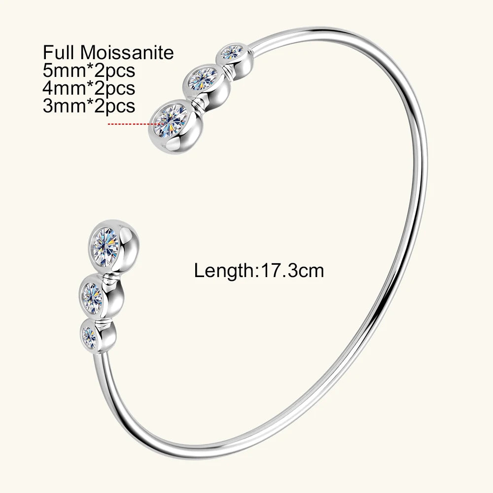 Moissanite Bangle for Women 5mm 0.5CT Lab Created Diamond Bracelet 100% Real 925 Sterling Silver Opening Cuff Bangle