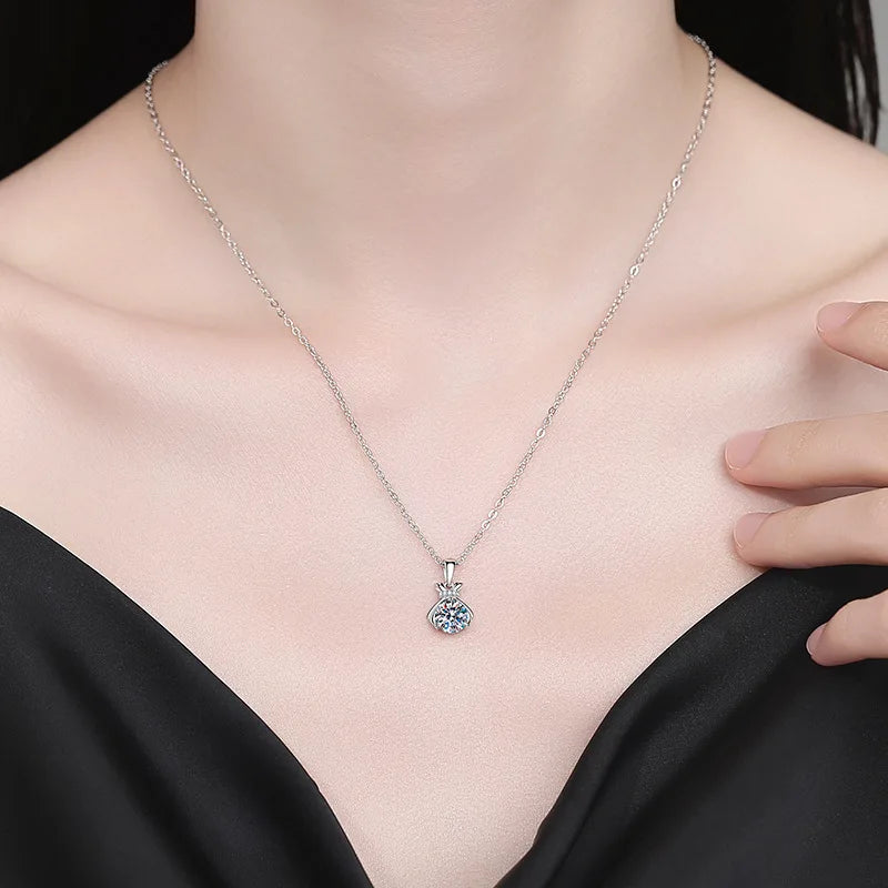 Lucky Purse Necklace Moissanite Platinum PT950 1Ct Hypoallergenic Jewelry Luxury Gift
