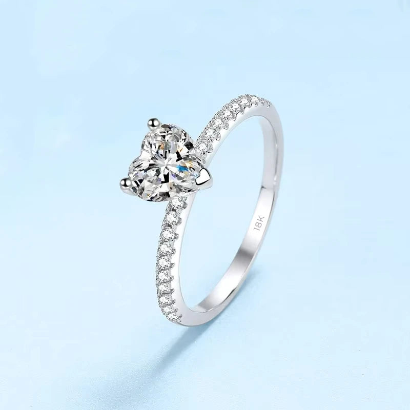 Engagement Women 18K White Gold Wedding Band 1/2 Carat Heart Moissanite Diamond Girlfriend Birthday Gift Rings Valentine's Day