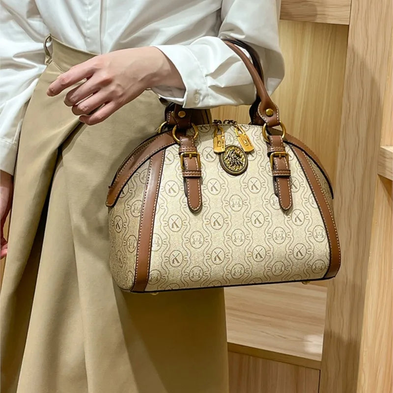 High-end leather shoulder bag designer retro crossbody bag