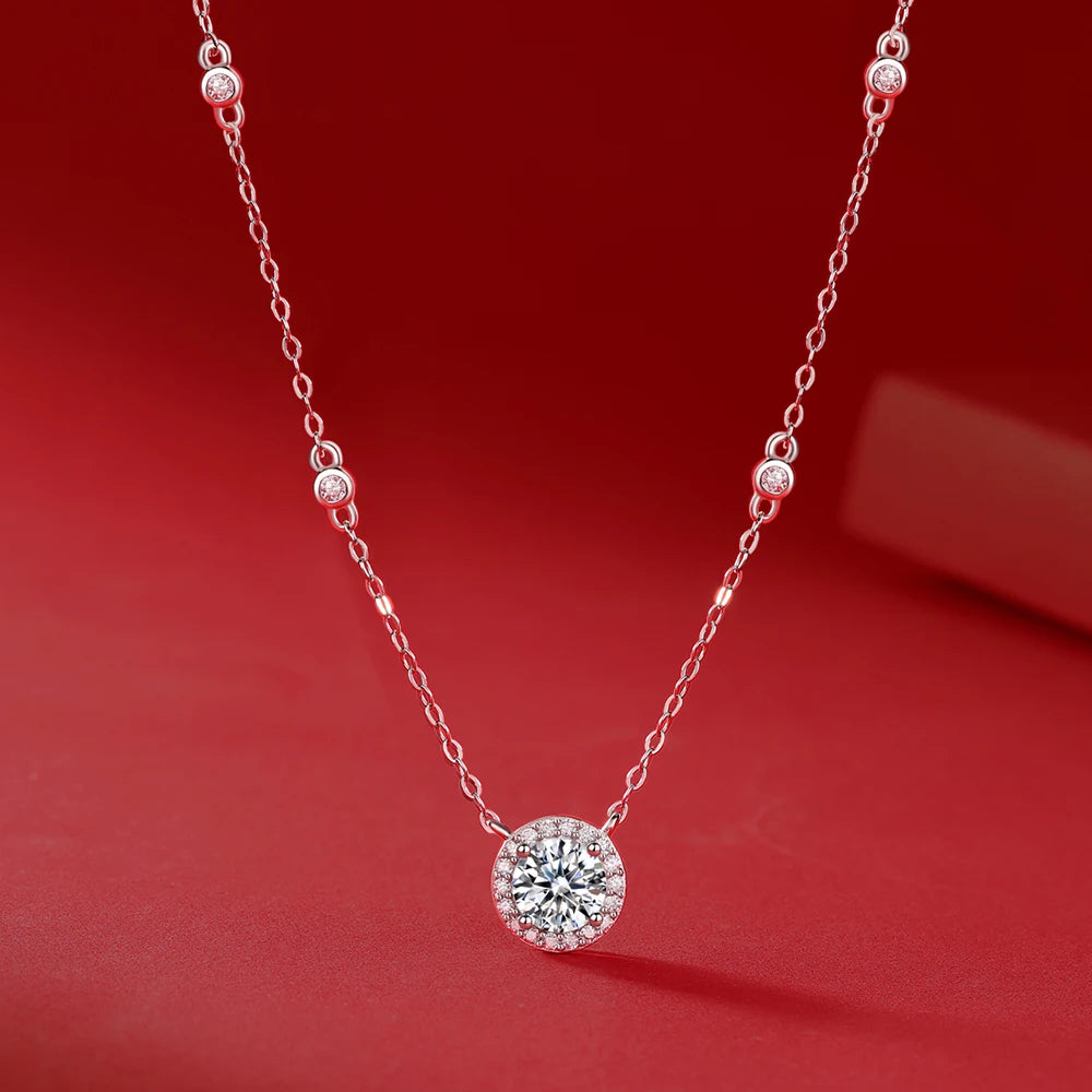 Certified 1CT Moissanite Necklace for Women D Color Lab Created Diamond 925 Silver Chains Original Certified Jewelry With GRR
