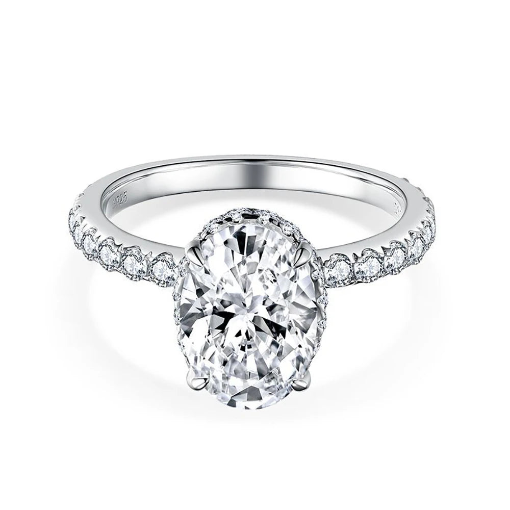 3ct Oval Cut D Color VVS1 Moissanite Rings For Women 100% S925 Sterling Silver Plated 18K