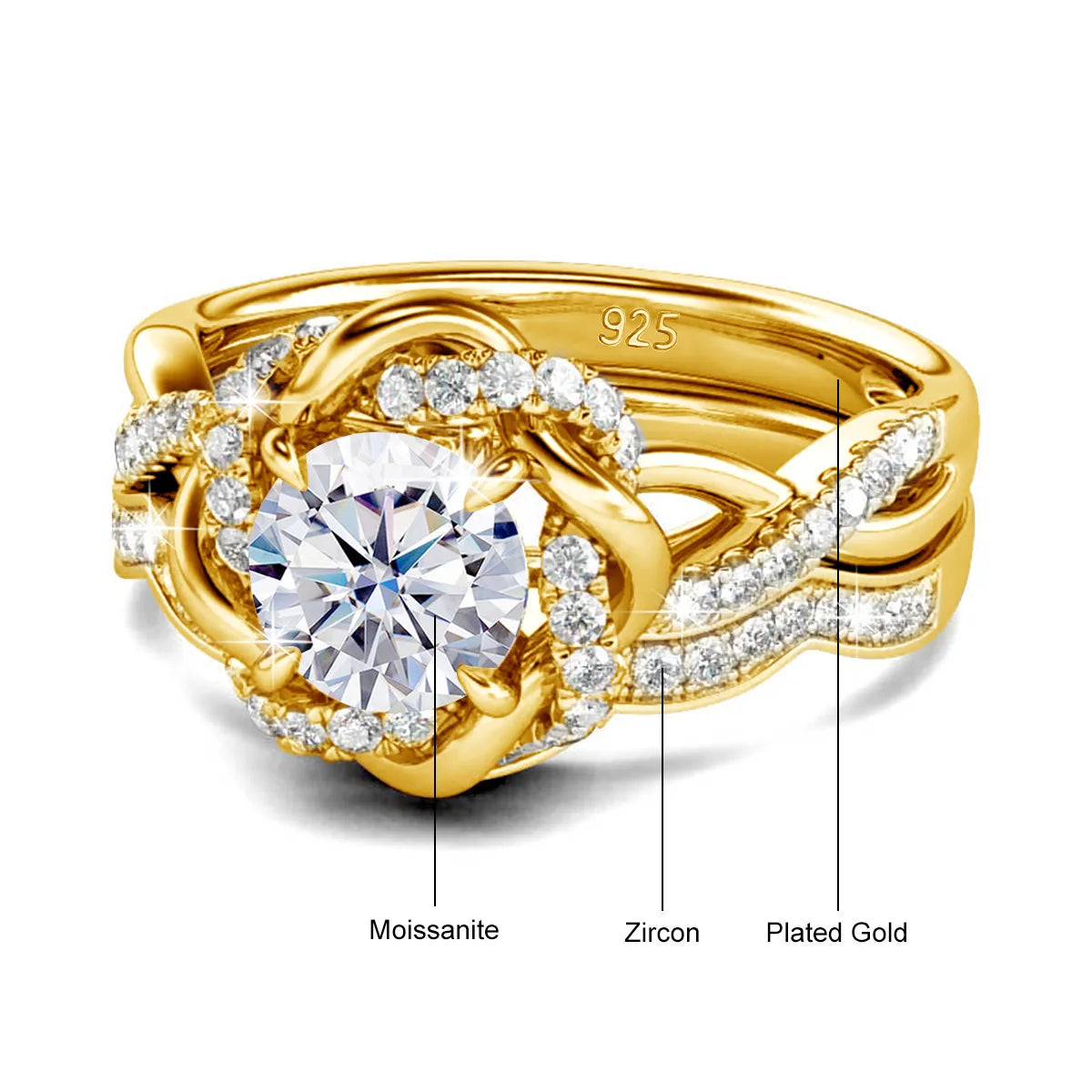 Moissanite Diamond Rings Set With Certificate 100% Sterling Silver 925 Luxury 2PCS