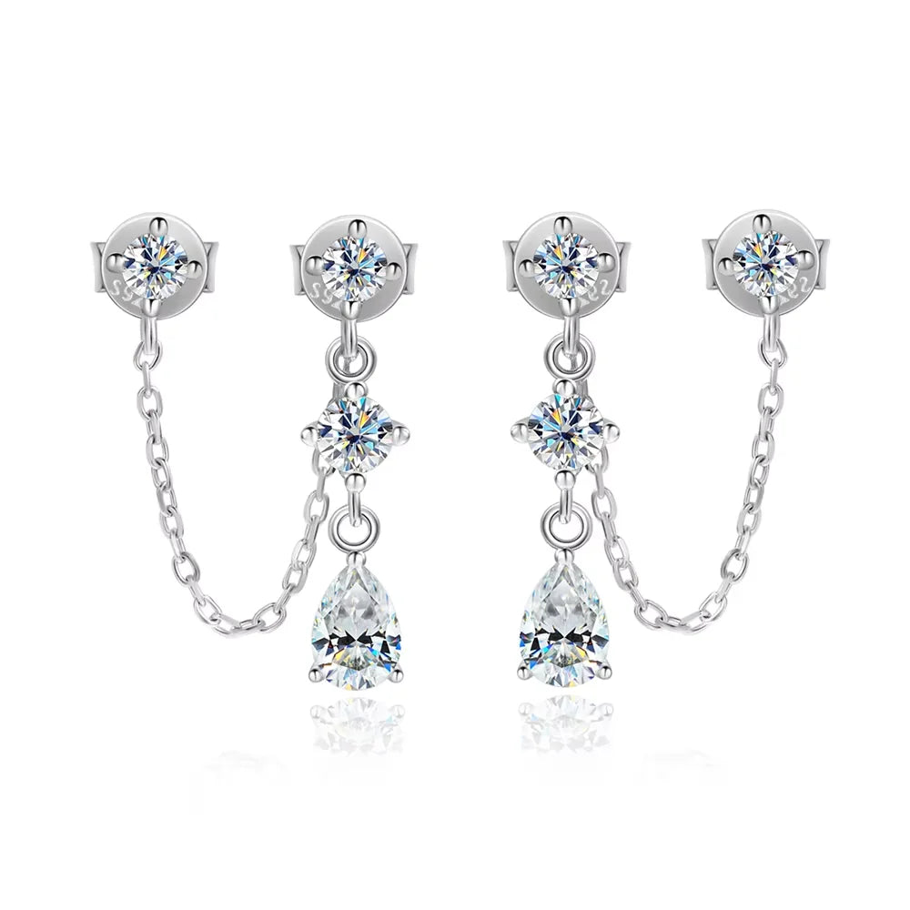 Pear Cut Moissanite Tassel Earrings | 1.8ct D VVS1 Silver