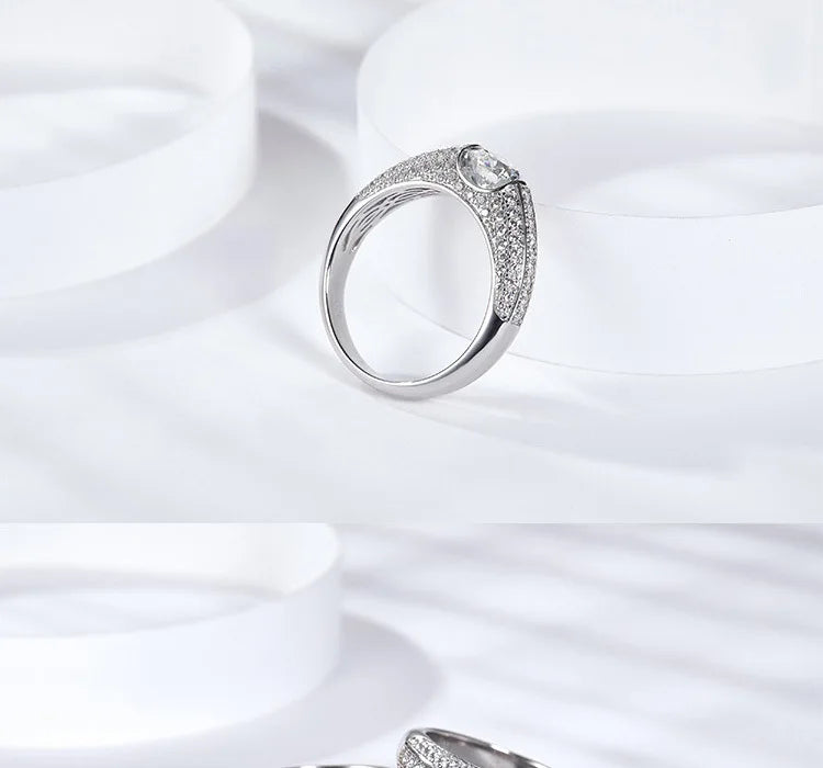 Moissanite Men Ring S925 Silver Round 2 Carat Plated Gold Ring Engagement Jewelry