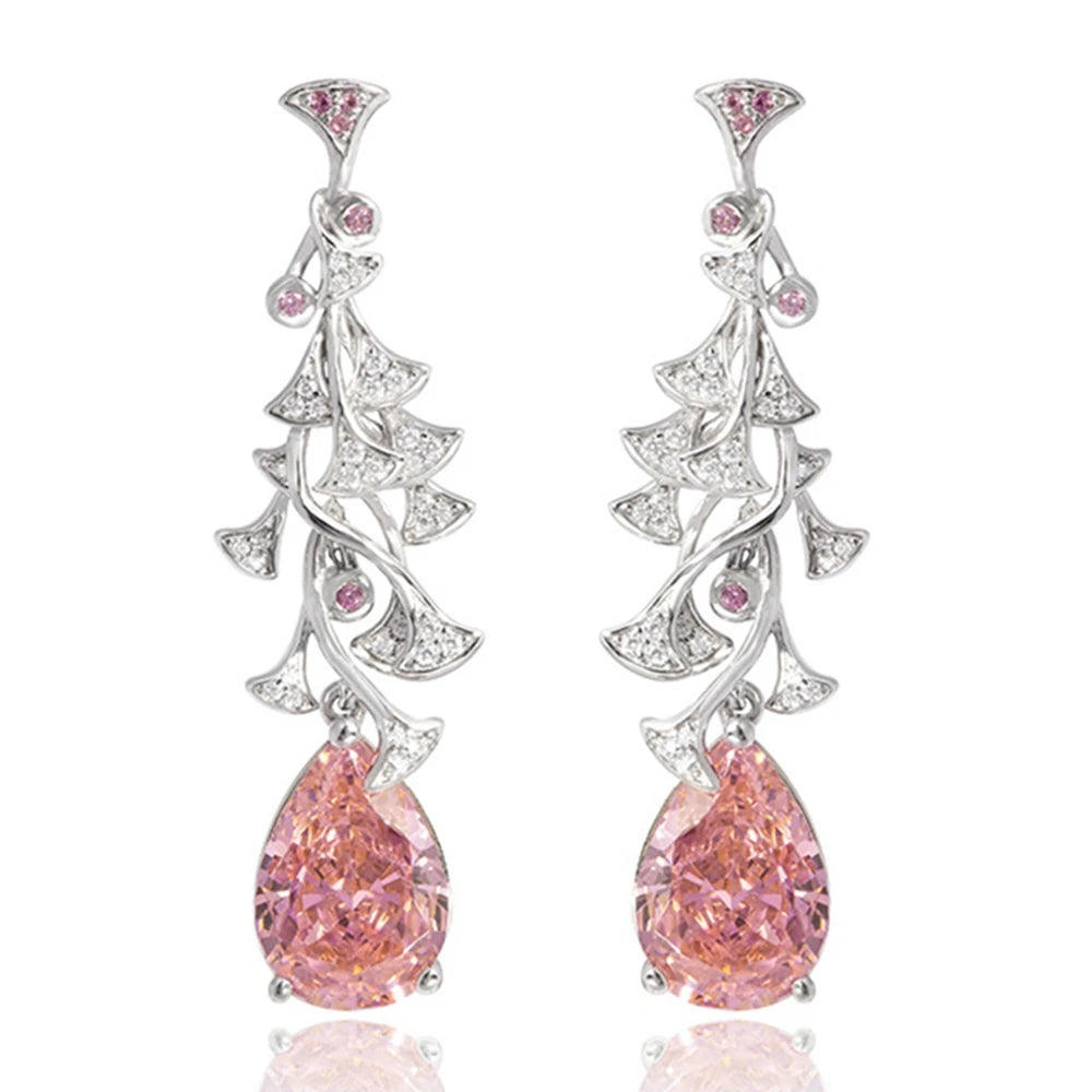 Pear Created Padparadscha High Carbon Diamonds Gemstone Drop Earrings Elegant 925 Sterling Silver