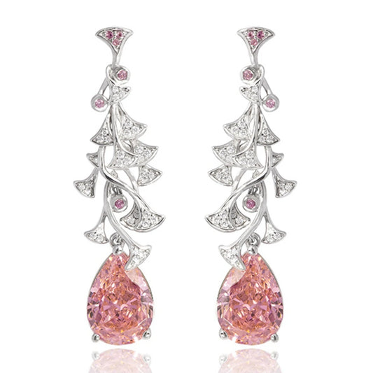 Pear Created Padparadscha High Carbon Diamonds Gemstone Drop Earrings Elegant 925 Sterling Silver